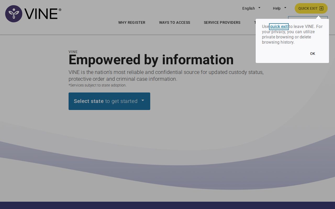Madison County VINELink inmate search and release notification screen